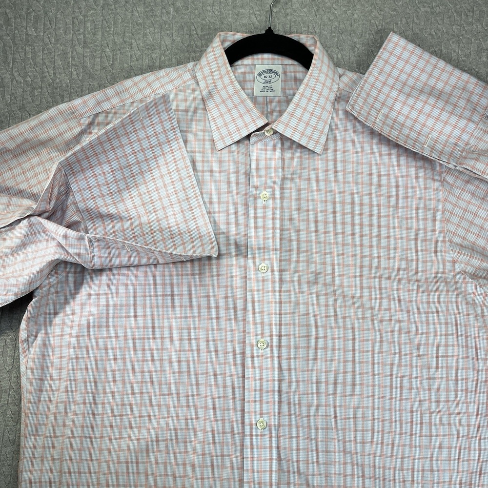 Brooks Brothers Dress Shirt Men L 16-32 Gingham Graph Check Slim Fit Cotton 346 - Picture 3 of 8